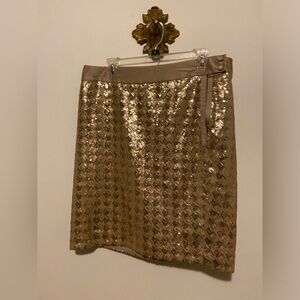 The Limited Gold Houndstooth Sequin & Satin Pencil Skirt